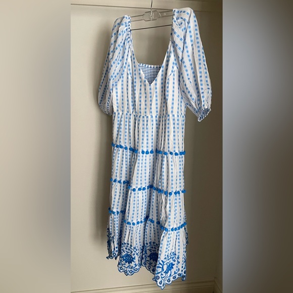 Lilly Pulitzer Sidney Midi Dress Gingham Striped Jacquard Embroidery Blue - Picture 7 of 7
